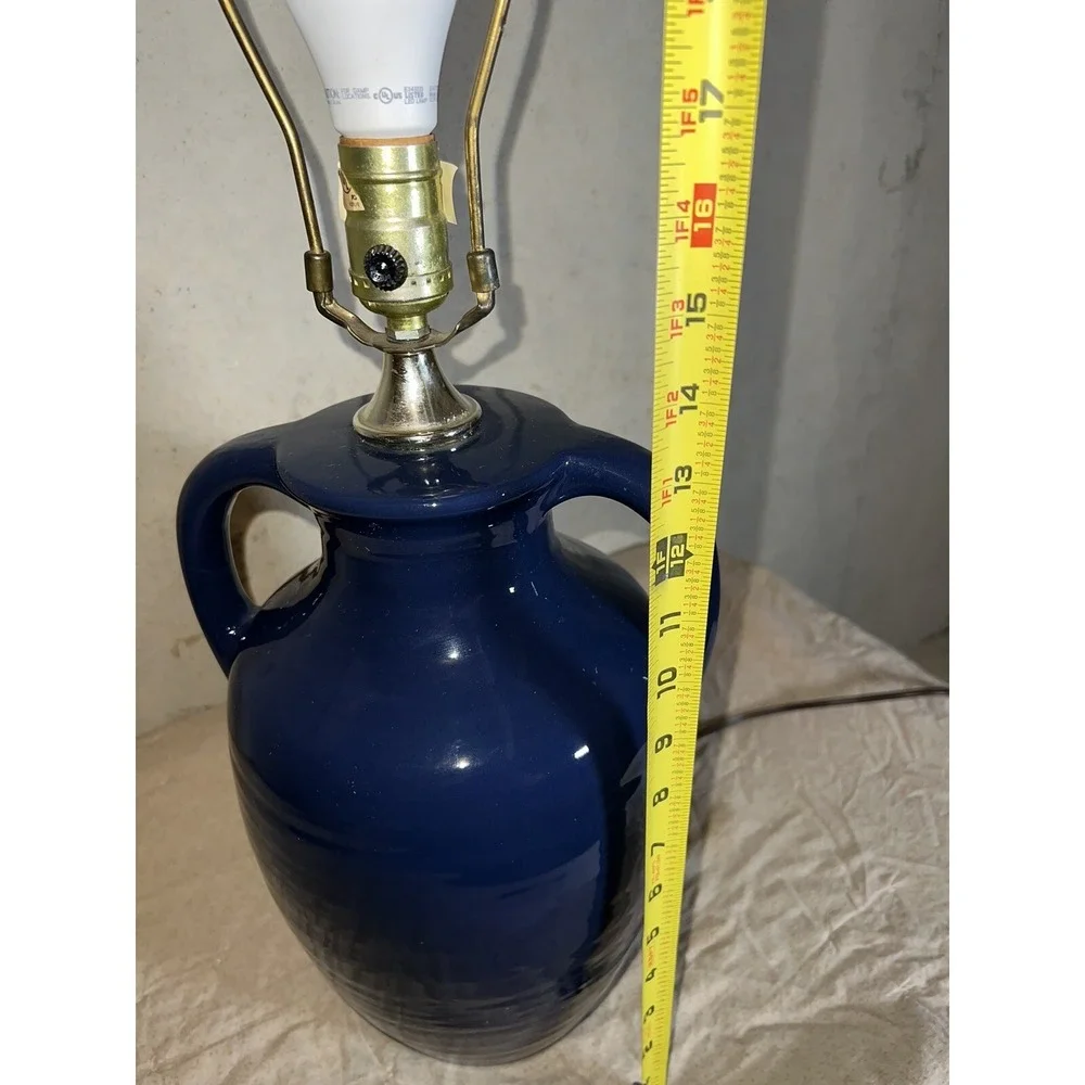 Vintage Leviton Lamp Cobalt Blue Ceramic Vase Style With Handles